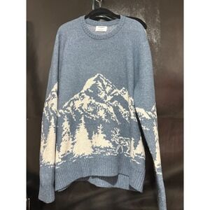 Old Navy SoSoft Mountain Scenic Graphic Sweater Blue White Mens Large L Pullover